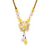 Vintage Natural Stone Yellow Flower Pendant Necklace Choker