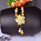 Vintage Natural Stone Yellow Flower Pendant Necklace Choker