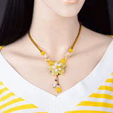 Vintage Natural Stone Yellow Flower Pendant Necklace Choker