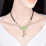 Vintage Natural Stone Yellow Flower Pendant Necklace Choker