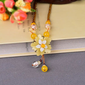 Vintage Natural Stone Yellow Flower Pendant Necklace Choker