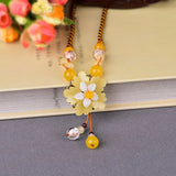 Vintage Natural Stone Yellow Flower Pendant Necklace Choker