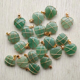 Natural Stone Copper Wire Wrap Heart Pendants 20mm 12pcs