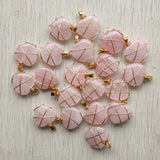 Natural Stone Copper Wire Wrap Heart Pendants 20mm 12pcs