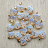 Natural Stone Copper Wire Wrap Heart Pendants 20mm 12pcs