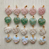 Natural Stone Copper Wire Wrap Heart Pendants 20mm 12pcs
