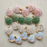 Natural Stone Copper Wire Wrap Heart Pendants 20mm 12pcs