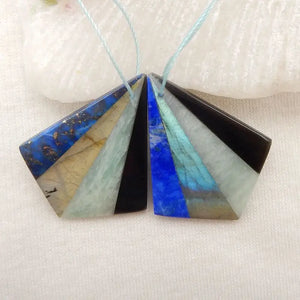 Natural Stone Intarsia Earrings 35x27x5mm 10g