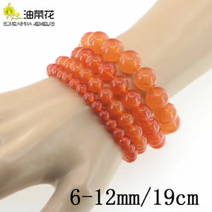 Orange Jades 6-12mm Round Bead Bracelet Natural Stone Gems
