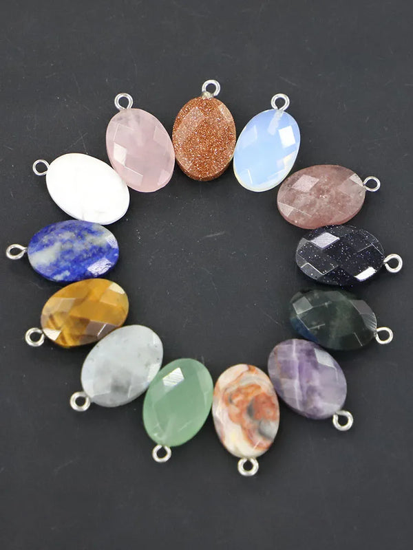 Natural Stone Oval 13x18MM Section Face Cut Pendants 12pcs