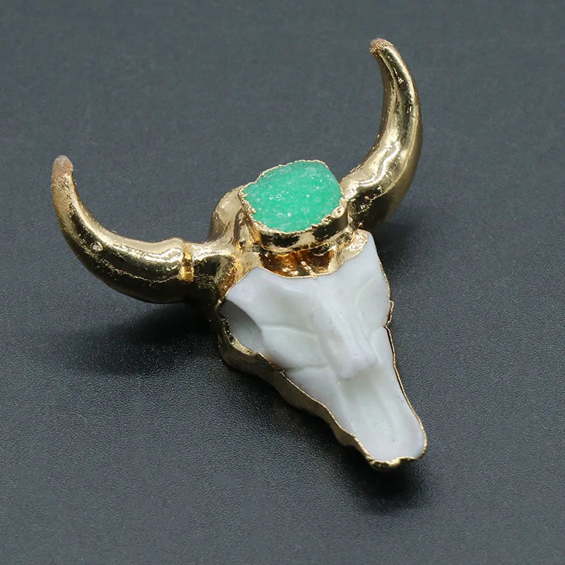 Natural Stone Ox Head Pendant Plated Druzy Agate Amethyst for Jewelry Making