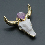 Natural Stone Ox Head Pendant Plated Druzy Agate Amethyst for Jewelry Making