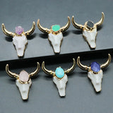 Natural Stone Ox Head Pendant Plated Druzy Agate Amethyst for Jewelry Making