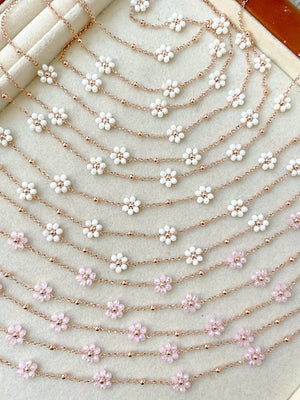Natural Stone Pearl Copper Beads Daisy Flower Choker Necklace