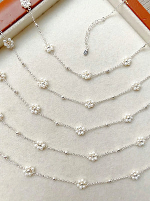 Natural Stone Pearl Copper Beads Daisy Flower Choker Necklace