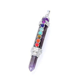 Natural Stone Pencil Point Pendulum Dowsing Beads Chain 7 Chakra Wand Pendant