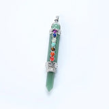 Natural Stone Pencil Point Pendulum Dowsing Beads Chain 7 Chakra Wand Pendant