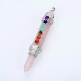 Natural Stone Pencil Point Pendulum Dowsing Beads Chain 7 Chakra Wand Pendant
