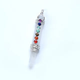 Natural Stone Pencil Point Pendulum Dowsing Beads Chain 7 Chakra Wand Pendant