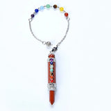 Natural Stone Pencil Point Pendulum Dowsing Beads Chain 7 Chakra Wand Pendant