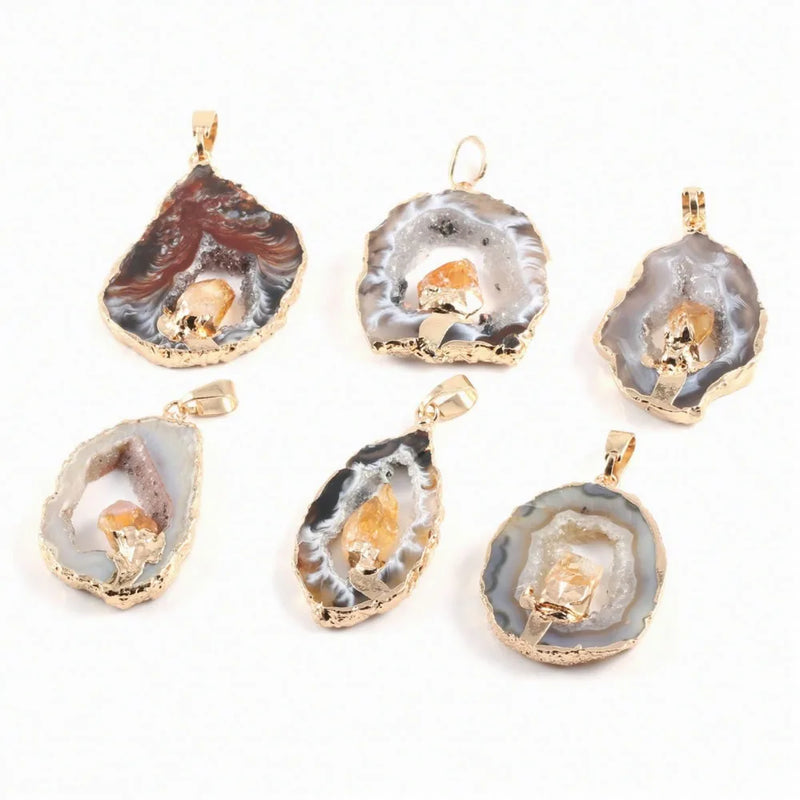 Stone Pendant Agates Citrines Necklace Charms for DIY