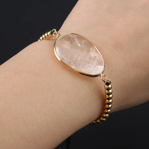 Natural Stone Pendant Bracelets Faceted Healing Crystal Agate Stone Golden Alloy