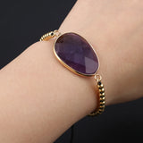 Natural Stone Pendant Bracelets Faceted Healing Crystal Agate Stone Golden Alloy