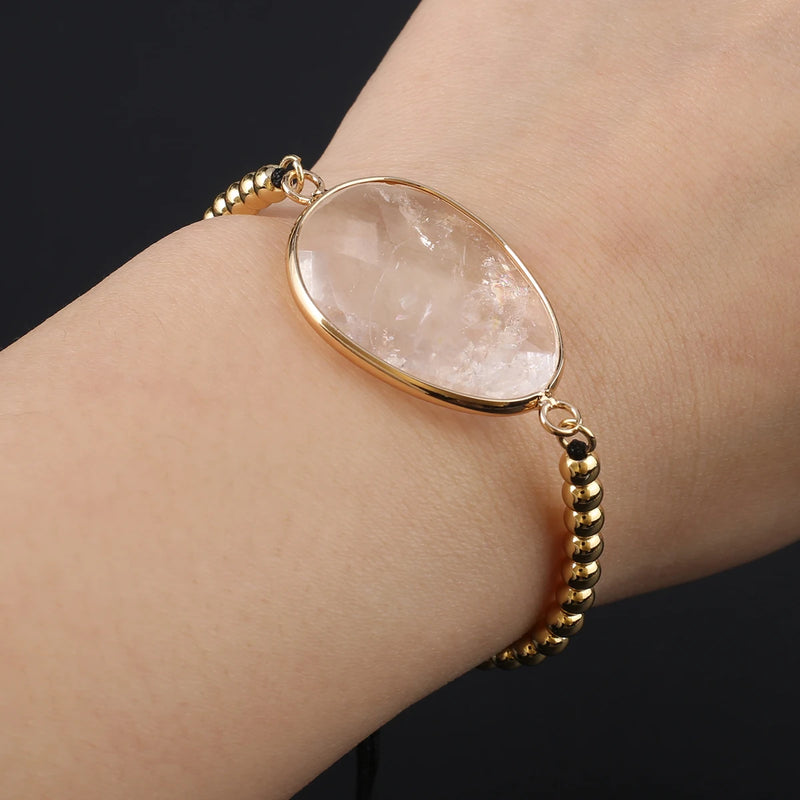 Natural Stone Pendant Bracelets Faceted Healing Crystal Agate Stone Golden Alloy