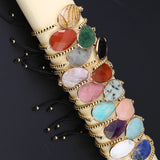 Natural Stone Pendant Bracelets Faceted Healing Crystal Agate Stone Golden Alloy