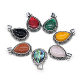 Natural Stone Pendant Charms Green Turquoises Abalone Shell Pendant 24x40mm