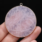 Natural Stone Pendant Disc Shape Rose Quartz Labradorite Crystal Charms