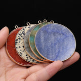 Natural Stone Pendant Disc Shape Rose Quartz Labradorite Crystal Charms
