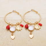Natural Stone Pendant Earrings Woman Charms Dangle Hoop Ring Brinco Oorbellen
