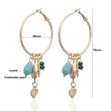 Natural Stone Pendant Earrings Woman Charms Dangle Hoop Ring Brinco Oorbellen