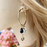 Natural Stone Pendant Earrings Woman Charms Dangle Hoop Ring Brinco Oorbellen