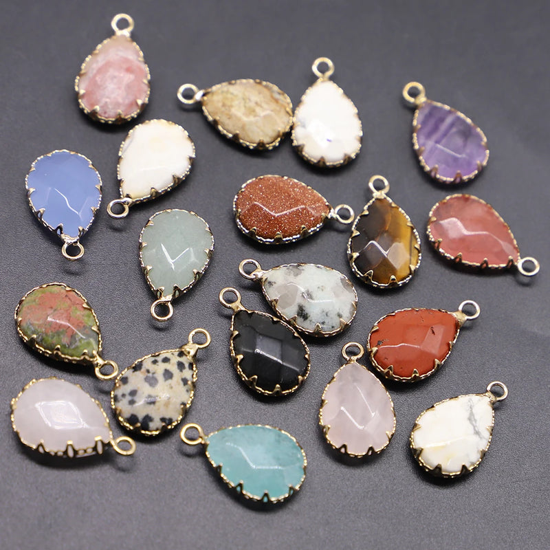 Faceted Amazonite Water Drop Pendant Golden Plated for Jewelry Making