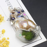 Green Resin Natural Stone Pendant with Freshwater Pearl