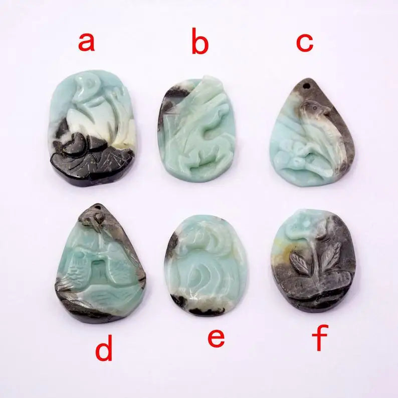 Hand Carved Amazonite Pendant for Jewelry Making