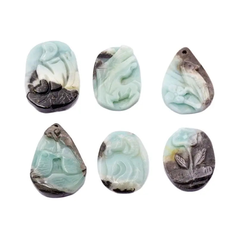 Hand Carved Amazonite Pendant for Jewelry Making