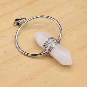 Natural Stone Pendant Hexagonal Prism Amethyst Rose Quartz Opal Healing Crystals