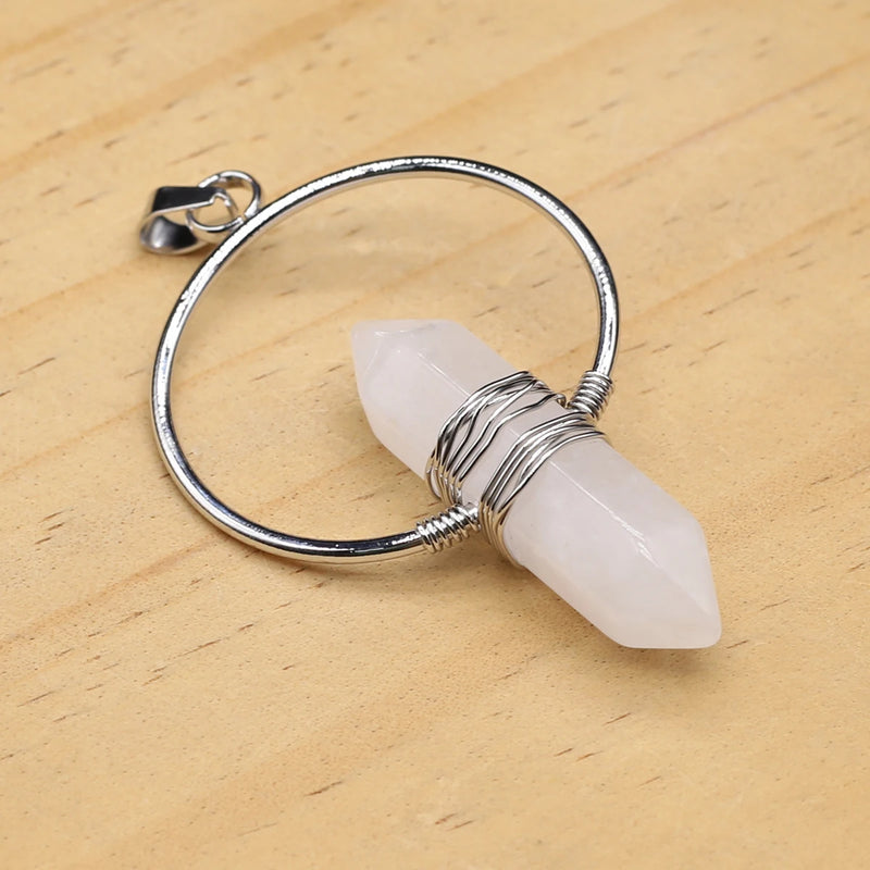 Hex Prism Amethyst Rose Quartz Opal Stone Charms
