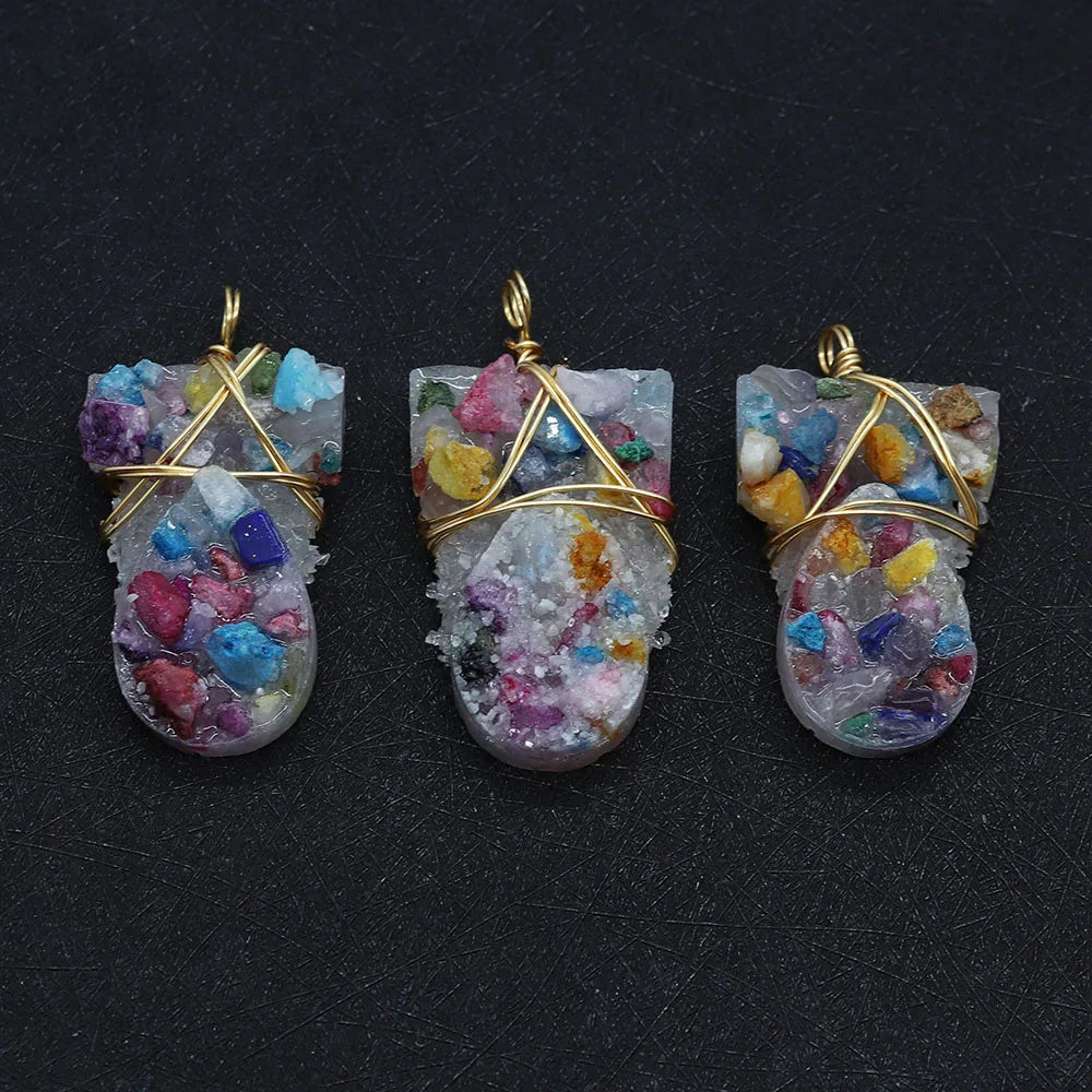 Natural Stone Pendant Crushed Healing Gemstone Necklace
