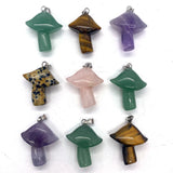 Natural Stone Pendant Jewelry Necklace Making Mushroom Tiger Eye Speckled Stone
