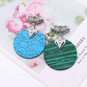 Natural Stone Pendant Large Disc Copper Buckle Pendant Malachite Turquoise