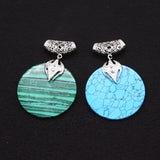 Natural Stone Pendant Large Disc Copper Buckle Pendant Malachite Turquoise