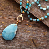 Bohemian Amazonite Stone Pendant Lariat Necklace