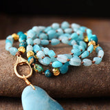 Bohemian Amazonite Stone Pendant Lariat Necklace