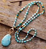 Bohemian Amazonite Stone Pendant Lariat Necklace