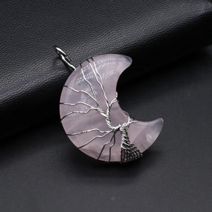 Natural Stone Pendant Moon Shape Wire Wrap Lapis Lazuli Tiger Eye Opal Charms