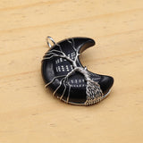 Natural Stone Pendant Moon Shape Wire Wrap Lapis Lazuli Tiger Eye Opal Charms